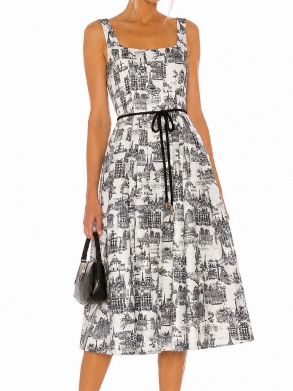 Karl Lagerfeld Paris Black & White Paris Landmark Print Midi Dress Eiffel Tower